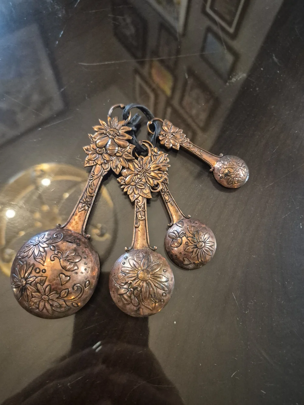 Bee Happy Floral Bee Measuring Spoon Set - Copper Tone